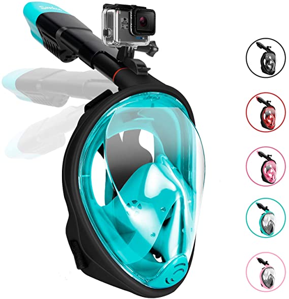 Gpeng Sunhoo Full Face Snorkel Mask, Foldable Snorkeling Mask with Detachable Camera Mount, 180° Panoramic View Diving Mask Dry Top Set Anti-Fog Anti-Leak for Adults and Kid