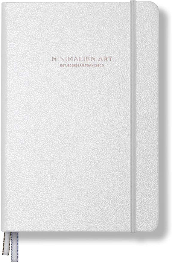 Minimalism Art, Premium Edition Notebook Journal, Medium A5 5.8 x 8.3 inches, Plain Blank Page, Hard Cover, 234 Numbered Pages, Gusseted Pocket, Ribbon Bookmark, Ink-Proof Paper 120gsm (White)