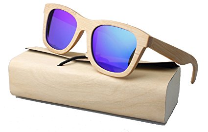 Bamboo Wood Sunglasses for Men/Women, Polarized Wooden Vintage Wayfarer Sunglasses