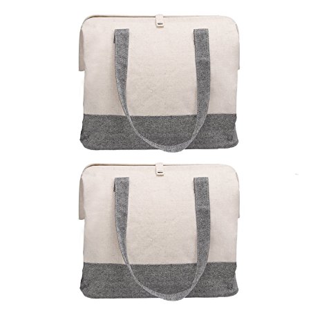 StorageWorks Cotton Large Storage Bag, Foldable Fashionable Organizer, Natural and Gray, 2-Pack