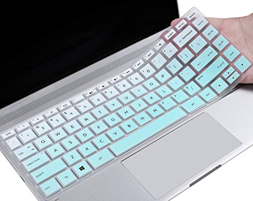 CaseBuy Keyboard Cover Compatible 2019 2018 HP 14" Laptop/HP Pavilion x360 14M-BA 14M-CD 14-BF 14-BW 14-cm 14-CF Series 14 Inch Protective Skin, Gradual Mint Green