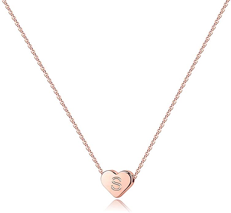 Turandoss Tiny Heart Initial Necklaces for Girls - 14K Rose Gold Filled Heart Pendant Handmade Dainty Heart Letter Initial Necklaces for Teen Girls Kdis Jewelry Gifts