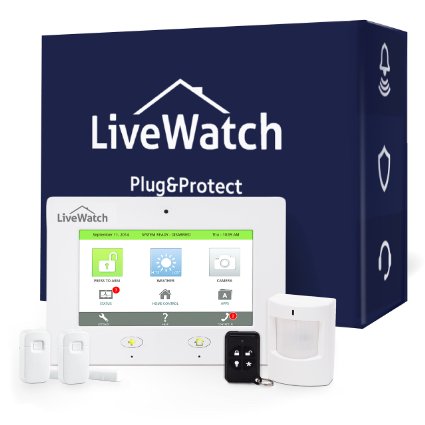LiveWatch Plug & Protect IQ Wireless Alarm System with Interactive Wireless Service via Web and Mobile Devices