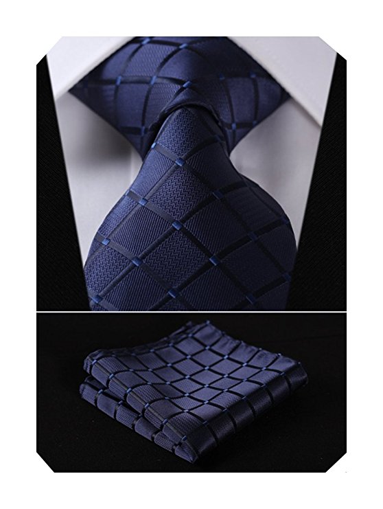 HISDERN Check Wedding Tie Handkerchief Men's Necktie & Pocket Square Set