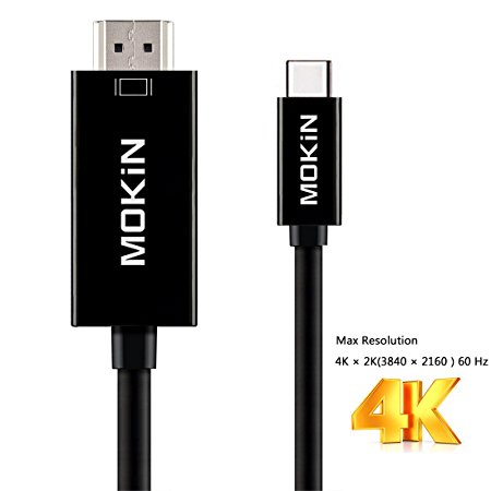 USB C To HDMI Adapter 4K 60Hz UHD, MOKiN USB-C Thunderbolt 3 Male To HDMI Male Cable For 017/ 2016 MacBook Pro, 2016/2015 MacBook, Samsung Galaxy S8 / S8 Plus 5.9 Feet