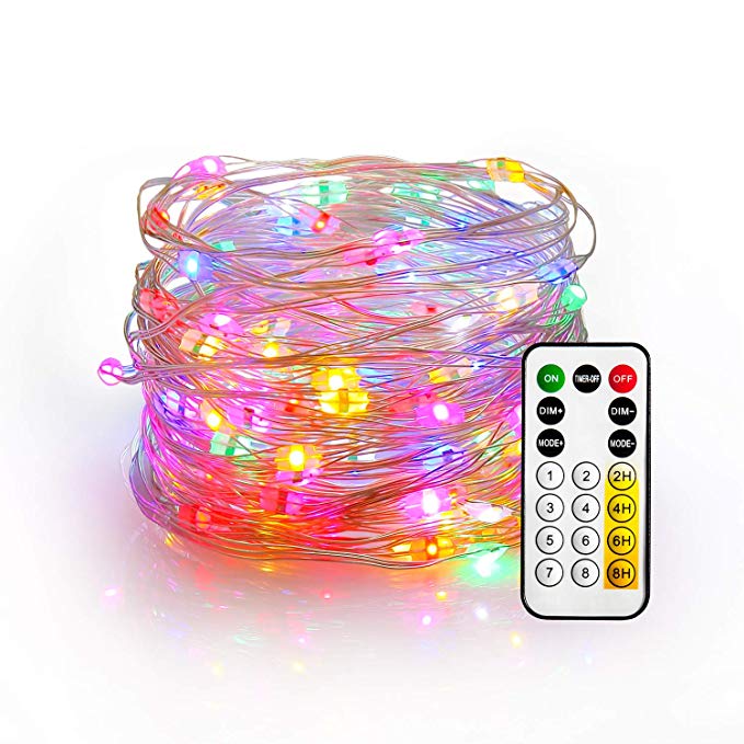 YIHONG Fairy Lights USB Plug-in String Lights 33ft Firefly Twinkle Lights Multicolored String Lights for Christmas Party Decoration Wedding Festival, RF Remote with 8 Dynamic Flashing Modes