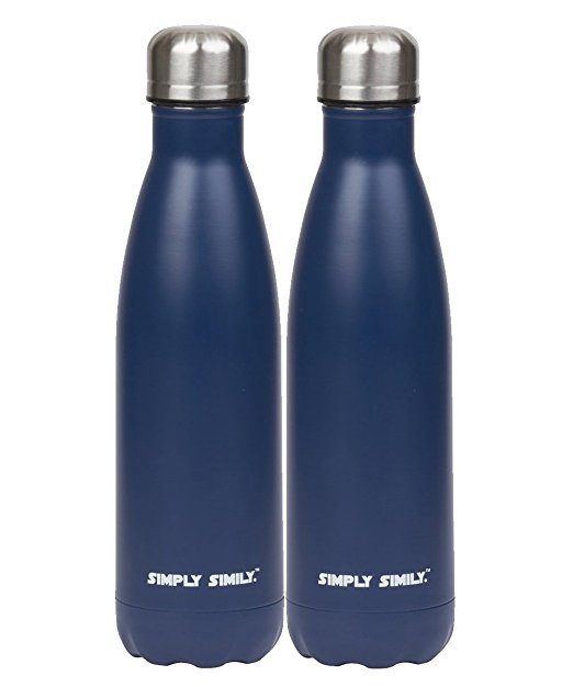 Simply Simily Insulated Water Bottle Built in BPA Free with Double Walled Vacuum Insulation - Perfect for Cycling or Any Outdoor Sports - Fits in Bicycle Water Bottle Cage - 17 Oz Blue (Pack of 2)