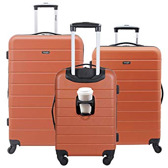 Wrangler 3 Piece Luggage Set Smart Hardside with USB Charging Port, Burnt Orange