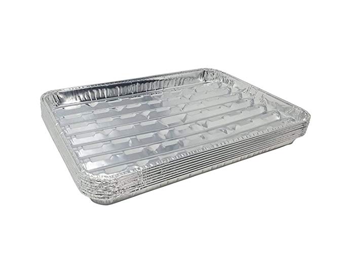 Pack of 25 Disposable Aluminum Broiler Pans – Good for BBQ, Grill Trays – Multi-Pack of Durable Aluminum Sheet Pans – Ribbed Bottom Surface - 13.40" x 9" x 0.85"