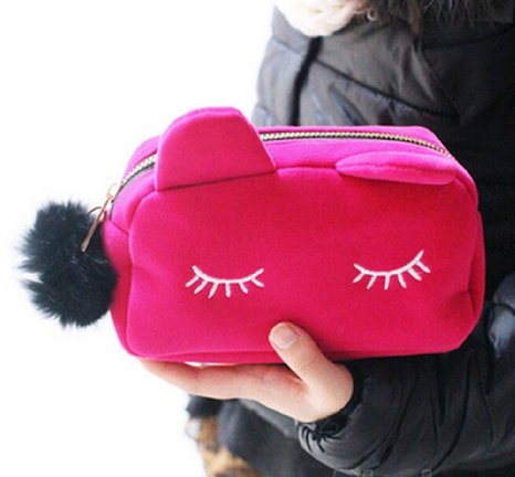 Cute Cartoon Cat Cosmetic Makeup Storage Bag Pen Pencil Pouch Case (Pink)