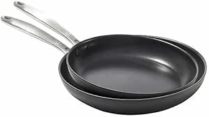 OXO Softworks Frying Pan Skillet 10.5" and 12" Set, 3-Layered German Engineered Nonstick Coating, Induction Stovetop Safe, Dishwasher Safe, Oven Safe, Black