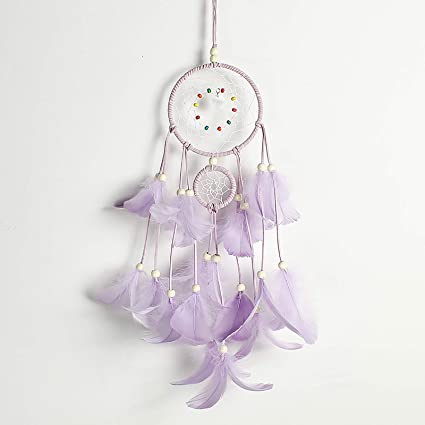 N / A Dream Catcher, Girl Bedroom Dream Catcher - Light Dream Catcher Manual Traditional Feather Dream Chaser Wall-Mounted Home Decor Wedding Party Decoration Craft Gift (Purple)