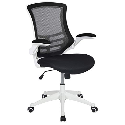 Flash Furniture Mid-Back Black Mesh Swivel Ergonomic Task Office Chair with White Frame and Flip-Up Arms