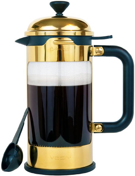 French Coffee Press - 8 Cup/4 Mug Stainless Steel Coffee & Tea Maker. 1 Liter | 34 Oz Coffee and Tea Pot With Heat Resistant Glass/Carafe. Patented Lid Locking System.