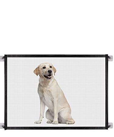 Baby Gate Magic Gate for Dogs,Queenii Pet Safety Guard Mesh Dog Gate,Portable Folding Baby Safety Gates Install Anywhere, Safety Fence for Hall Doorway Wide 40.4" -Black