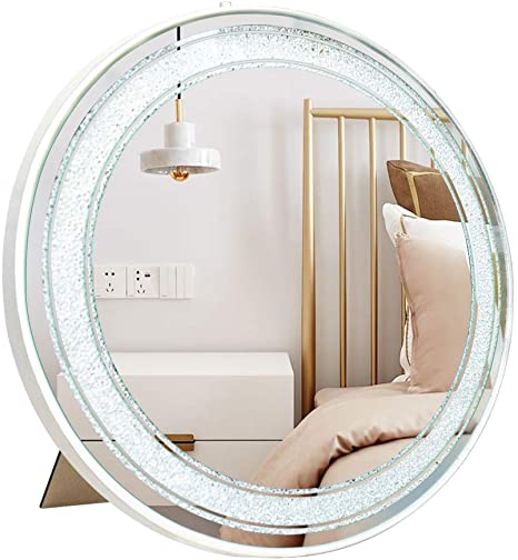 PETAFLOP Lighted Makeup Mirror 12'' Vanity Mirror with Lights Round LED Mirror Desk Mirror with White Lights