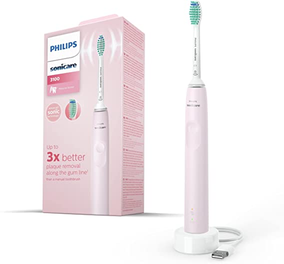 Philips Sonic Electric Toothbrush, 3100 Series, Sonic Technology, QuadPacer and SmarTimer, HX3671/11, Sugar Rose