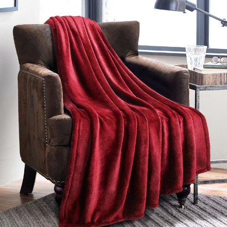 Flannel Throw Blankets, Bed Blanket by Bedsure-100% Plush Microfiber(Warm/Cozy/Fluffy), Lightweight and Easy Care, Couch Blanket, Twin Full/Queen King(50"x60" Red Burgundy)