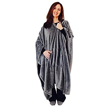 throwbee Blanket-Poncho Wearable Throw Coat for Indoors, Outdoors, Men, Women & Kids, Gray