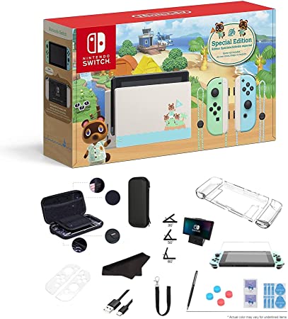 Newest Nintendo Switch - Animal Crossing: New Horizons Edition 32GB Console - Pastel Green and Blue Joy-Con, 6.2" Multi-Touch 1280x720 Display, WiFi, Bluetooth, HDMI and GalliumPi 12-in-1 Bundle