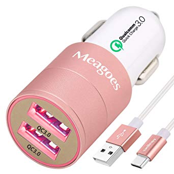 Meagoes Fast Car Charger Compatible Motorola Moto Z3 Play/Z2 Play/X4/G6/G6 Plus/Z2 Force/Z Force Droid/Z Play Droid, 6A/36W, with 1-Pack 3.3ft USB Type C to USB A Rapid Charging Cable Cord - Rose Gold