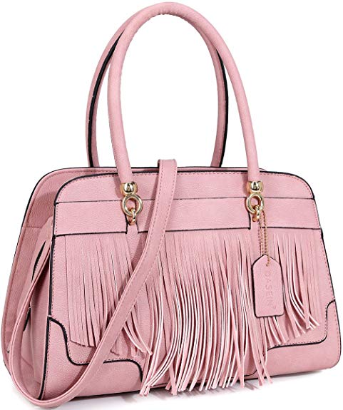 Womens Fringe Handbag Structured Top Handle Satchel Shoulder Bag