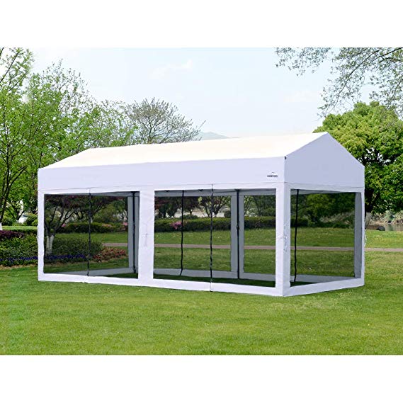 OUTDOOR LIVING SUNTIME 10' X 20' Easy Pop Up Canopy Party Tent Heavy Duty Garage Car Shelter, White-with Removable Sidewalls