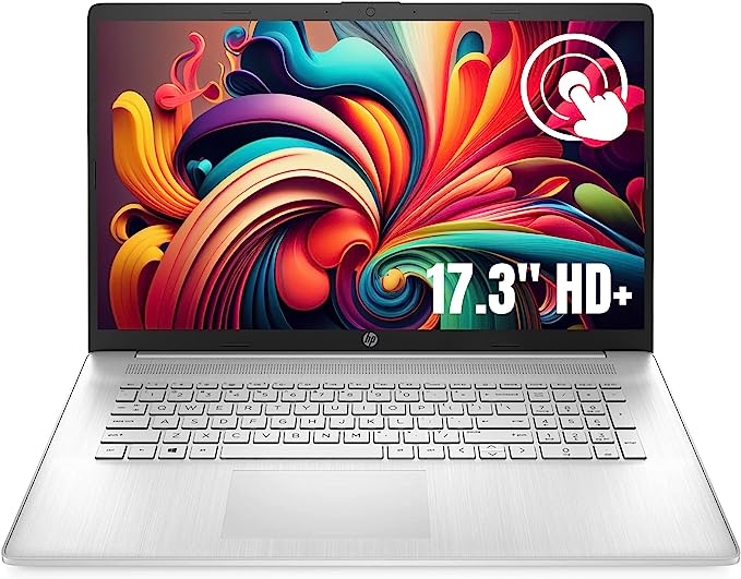 HP 17.3" HD Plus Touchscreen Laptop for Students, Quad Core AMD Ryzen 3 Processor, 8GB RAM, 512GB NVMe SSD, Fullsize Keyboard, HDMI, Rapid Charge, Type-C, Windows 11 with Bundled Accessories