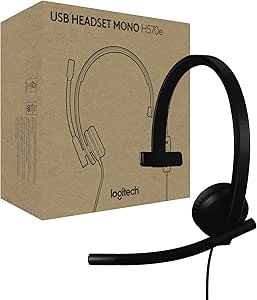 Logitech H570e USB Headset with Microphone for PC and Mac, USB-C Wired Headset with Mono Sound, Noise-Canceling Mics and Inline Controls, Certified for Microsoft Teams, Black