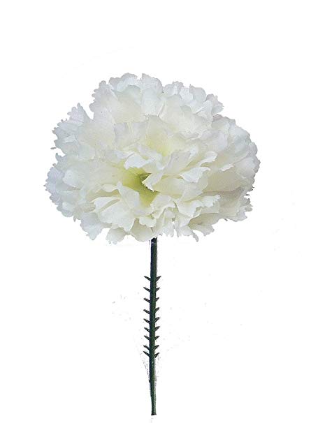 Larksilk Cream White 3.5" Silk Carnation Flowers 5" Stem Pick, 100 Count