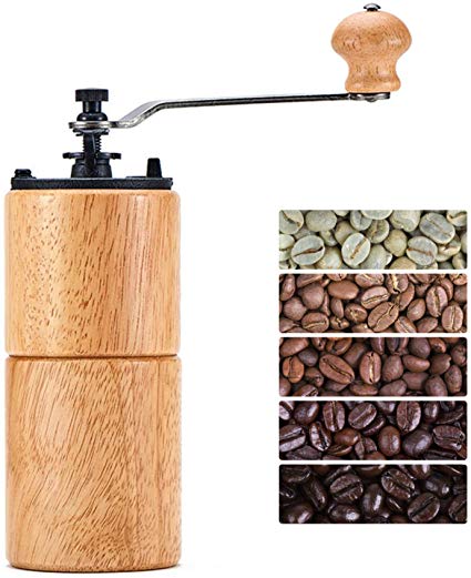 Fumao Manual Coffee Grinder Wood Coffee Mill with Cast Iron Burr, Large Capacity Wooden Hand Crank, Portable Adjustable (Light wood)