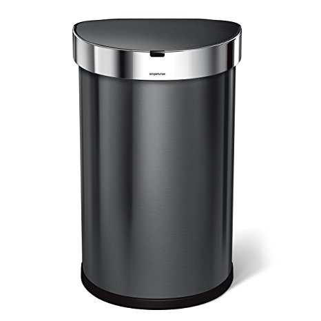 simplehuman Semi-Round Sensor Trash Can 45 L/11.89 Gal, Black Stainless Steel