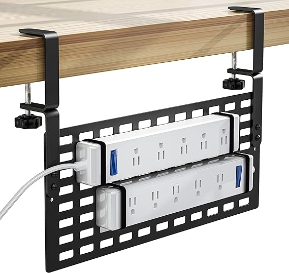 Under Desk Cable Management No Drill, Xpatee 16'' Desk Cable Management, Cable Management with Clamp for Desk Wire Management, Computer Cable Rack for Office, Home - No Damage to Desk, Black