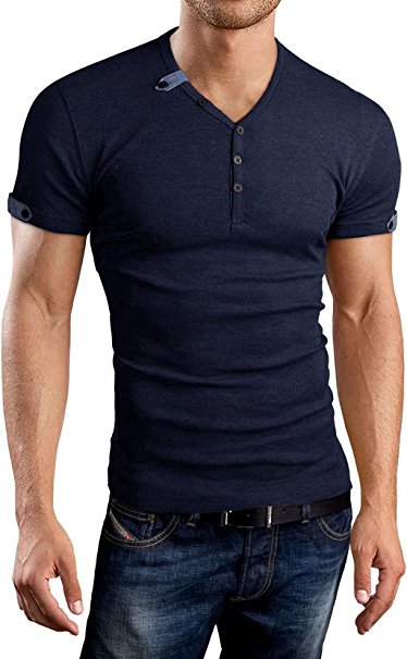 AIYINO Mens Casual V-neck Button Cuffs Cardigan Short Sleeve T-Shirts