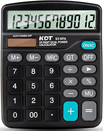 Calculator,KDT Handheld Standard Function Desktop Calculator,12 Digit Dual Power