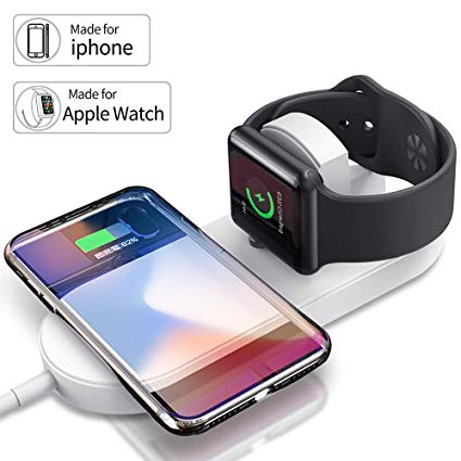Transcend Global 2 in 1 Wireless Charger Stand, Compatible with iPhone X/8/8 Plus, iWatch Series 1,2,3 Samsung 9/8/7 Series, Note 8 and Other Qi Enabled Devices