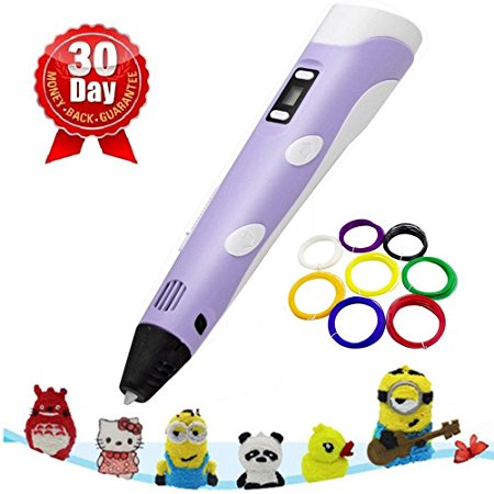 3D Pen, Bros Unite 3D Printing Drawing Pen Art & Craft Making Tool for Kids with LCD Display Free 3 Pack 1.75mm Filament Refills (Purple)