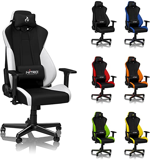 NITRO CONCEPTS S300 Gaming Chair - Radiant White - Office Chair - Ergonomic - Cloth Cover - Up to 300 lbs Users - 90° to 135° Reclinable - Adjustable Height & Armrests