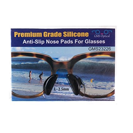 2.5mm X 17mm Non-slip Self Stick Eyeglass Nose Pads - GMS Optical® Premium Grade Silicone with 3M Adhesive Backing (10 Pair, Black)