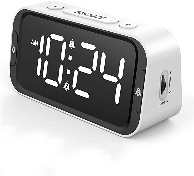 OCUBE Digital Alarm Clock, Bedside Clock with Dual Alarm, 0-100% Dimmer, 1-15 Mins Snooze, Adjustable Volume,USB Charger Port,Big Digit Display, 12/24Hr, Main Powered and Battery Operated Alarm Clock