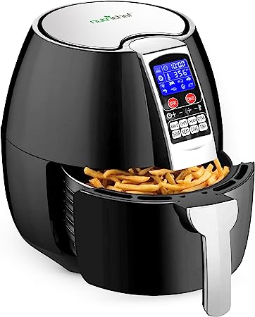 NutriChef Hot Air Fryer Oven - Oilless Convection Power Multi Cooker with Digital Display and 3.7 Qt Capacity - Perfect for Baking, Grilling, and More - Includes Basket Pan - Stainless Steel