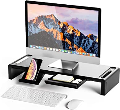 OImatser Monitor Stand Riser, Computer Monitor Riser Adjustable Height and Storage Drawer & Pen Slot, Phone Stand for Computer, Desktop, Laptop, Save Space
