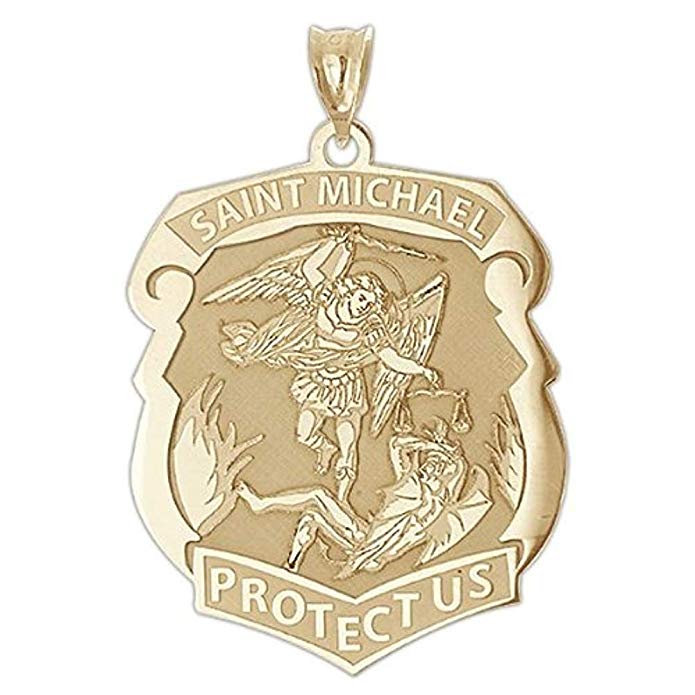 PicturesOnGold.com Saint Michael Badge - Available in Solid 10K And14K Yellow or White Gold, or Sterling Silver