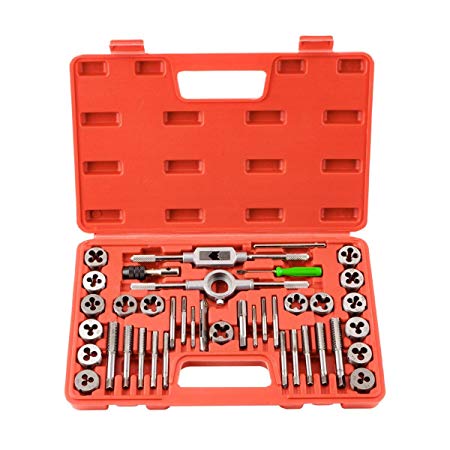 Gunpla 40 Pieces Tap and Die Set Standard Metric & SAE - Tungsten Alloy Steel External Internal Cutting Threading Tapping, Cutting Kit for for Garage, Workshop, Mechanics with Storage Case