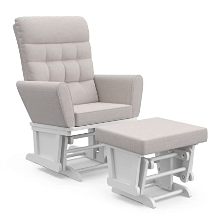 STORKCRAFT Harmony Premium Glider and Ottoman, White/Misty Gray