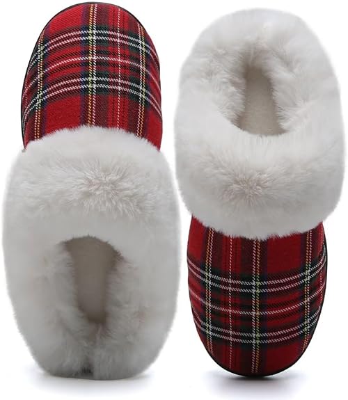 WateLves Women's Memory Foam Slippers Knitted Fur Collar House Shoes Anti-Skid Sole for Indoor & Outdoor
