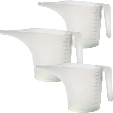 Funnel Measuring Cup Pitcher 3 pack for Soap Making Batter Pour Muffin Pastry Cake Making Pouring Spout 1 Liter 1000mL 34 Fl Oz 4.2 C