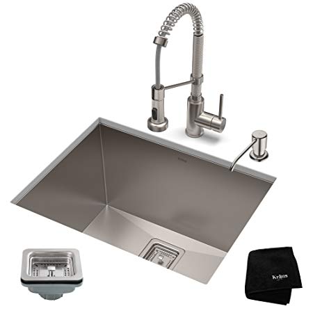 KRAUS KHU24L-1610-53SS Set with Pax Laundry Utility Sink and Bolden Commercial Pull-Down Kitchen Faucet Combo, Stainless Steel