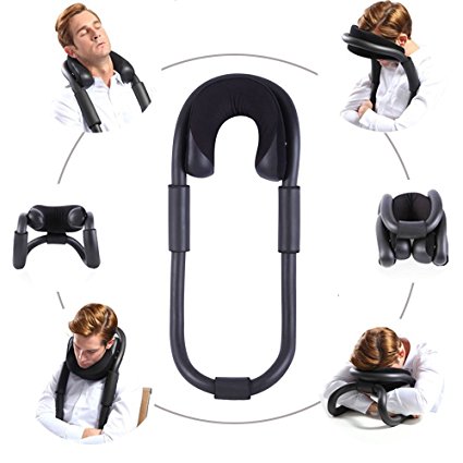O-Shape Pillow Neck Protect Pillow Stabilization System: Travel Pillow Reduce Neck and Shoulder Pain & Prevent Stiff Neck-Support Cervical Spine in Car, Chair, Airline & Naps at Desk (Black).