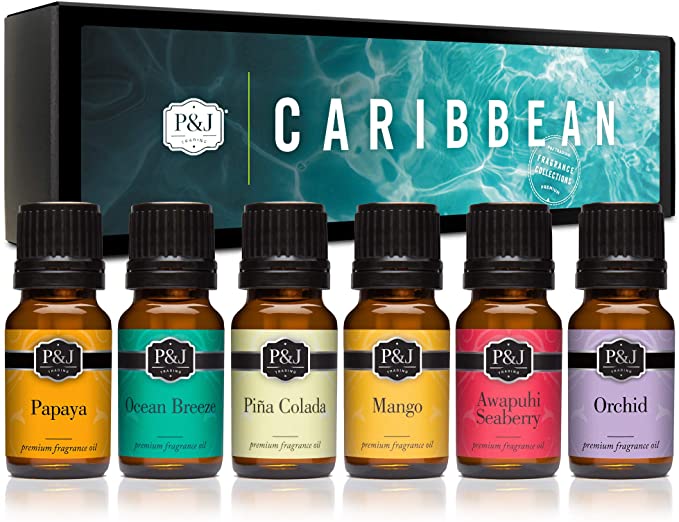 P&J Trading Fragrance Oil | Caribbean Set of 6 - Scented Oil for Soap Making, Diffusers, Candle Making, Lotions, Haircare, Slime, and Home Fragrance